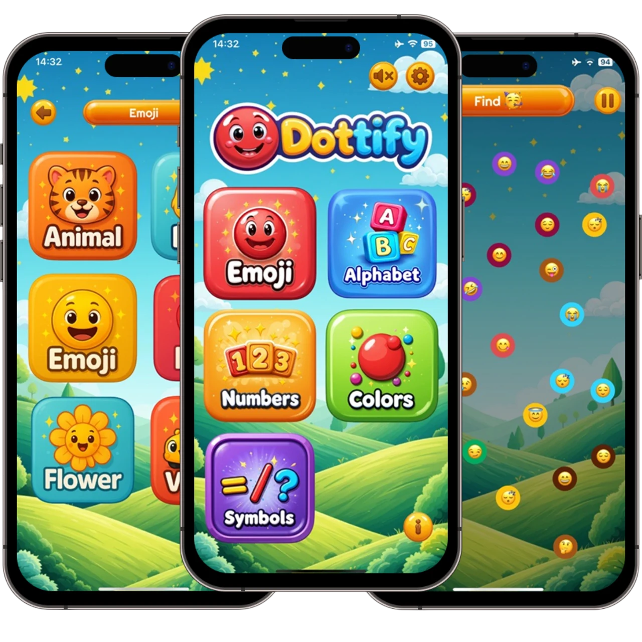 Dottify download promo showing three iPhone screens